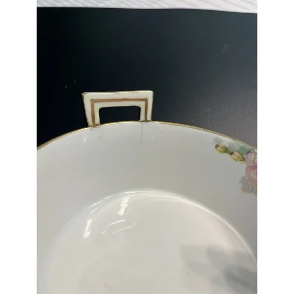 Vtg Nippon Double Handled Hand Painted Roses Floral Candy Trinket Dish Bowl - Picture 2 of 10